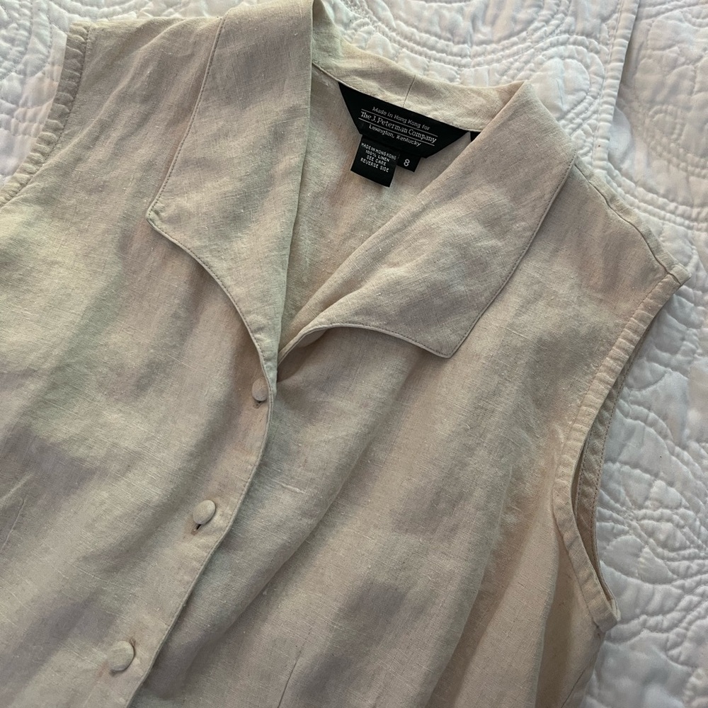 J. Peterman Vintage 1990s Tan Beige Linen Button Tank Blouse - Picture 3 of 4